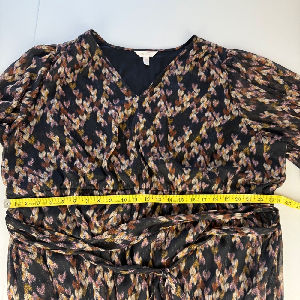 LC Lauren Conrad 3X‎ Plus Metallic Ikat Chiffon Midi Dress Puff Sleeve Black - Picture 8 of 11